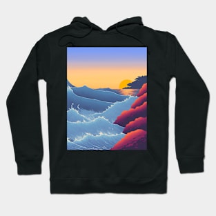 Ukiyo-e Japanese Art - Waves Crashing Against a Rocky Coast at Sunset Hoodie